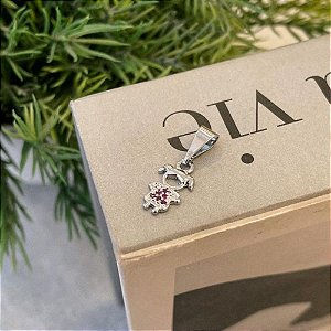 Pingente Menina Cravejada Rosa Steel