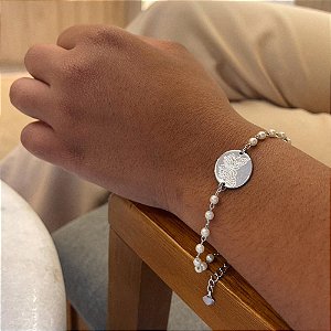 Pulseira de Pérolas Medalha Borboleta Steel