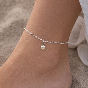 Tornozeleira Correntinha pingente de Pérola Coração Pendurado Folheado a prata 925