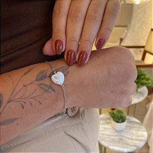 Pulseira Correntinha Coração Madre Pérola Orgânica Steel