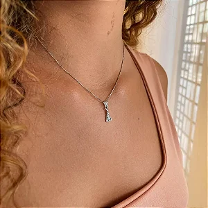 Colar Nossa Senhora Zircônias Azul Steel