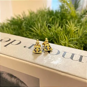 Brinco Nossa Senhora Zircônias Azul Folheado a Ouro 18K