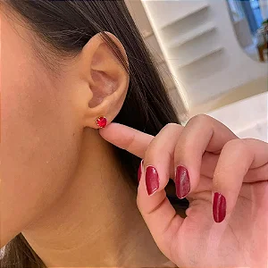 Brinco de Coraçao Zirconia Vermelha G