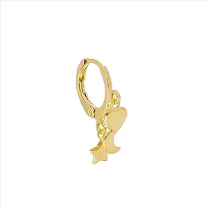 Piercing Argola 3 Pingentes Coração Lua Estrela