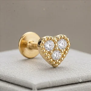 Piercing Coração Cravejado P Base Reta