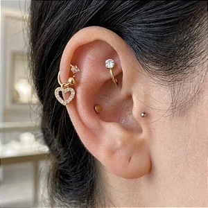 Piercing Ferradura 1 Zircônia e Pingente de Coração Vazado