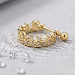 Piercing Meia Argola Bastão Coroa Cravejada 12mm
