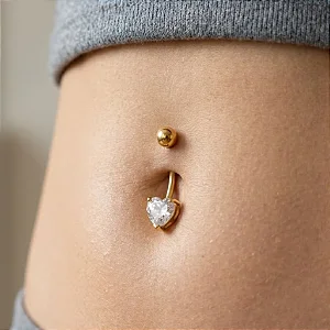Piercing Umbigo Zircônia Coração Bolinha