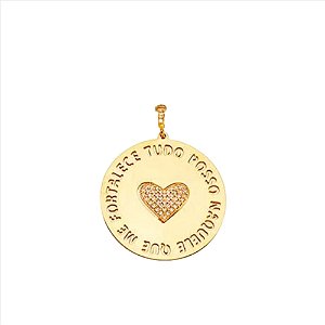 PINGENTE MEDALHA CORACAO CRAVEJADO TUDO POSSO