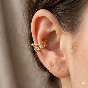 Piercing 2 em 1 Meia Argola Dupla Folhas