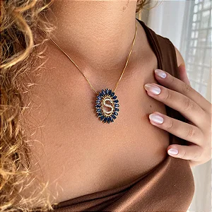 Colar Mandala Navetes Azuis Letra S