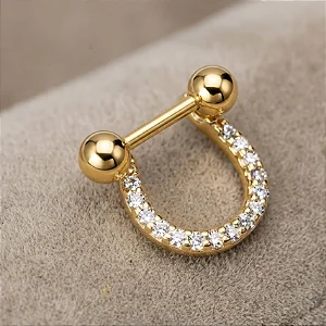 Piercing 2 em 1 Meia Argola 1 Fio Cravejado Frontal