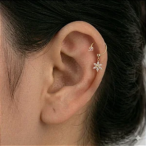 Piercing Ferradura 1 Zircônia e Pingente de Flor Navetes