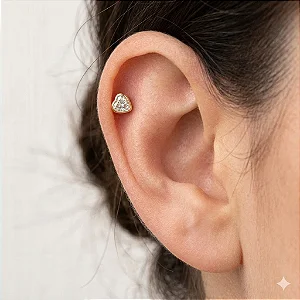 Piercing Reto Coração Zircônia 8mm Cravação Inglesa