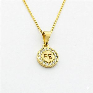 Colar Medalha Fé Vazado Borda Cravejada