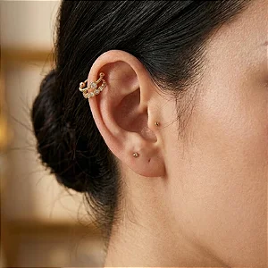 Piercing 2 em 1 Meia Argola Dois fios com Zircônias Redondas