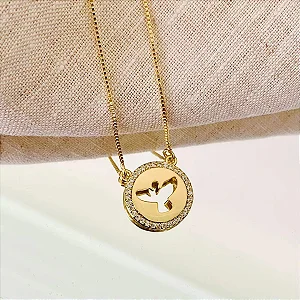 Colar Medalha Espírito Santo Vazado Borda Cravejada