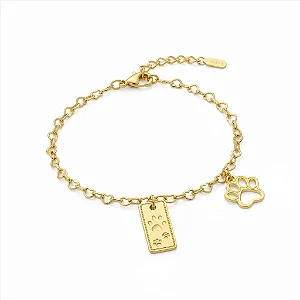 Pulseira Infantil Elo Corações Pingentes Pet