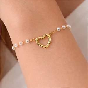 Pulseira Pérolas Coração Espesso Vazado