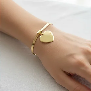 Pulseira Heringbone Pingente Coração Liso
