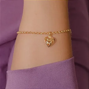 Pulseira Elo Português Coração Abaulado Recortado