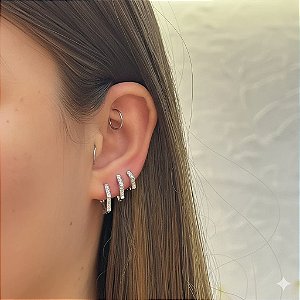 Trio de Argolas Cravejadas Hexagonais Retas