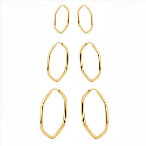 Trio de Argolas Fio Tubo Hexagono