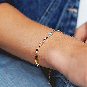 Pulseira Regulável Baguetes Retangulares Rainbow