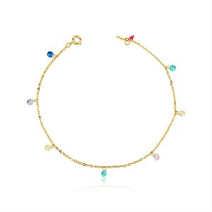 Tornozeleira Pingentes Zircônia Coloridas