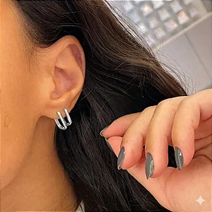 Duo de Argolas Retangulares Fio Liso Abaulado