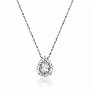 Colar Gota Zirconia Cristal Borda Cristal