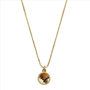 Colar Pingente Redondo Detalhes Diamantados
