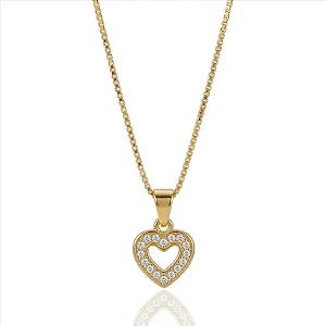 Colar de Coração Vazado e Cravejado com Borda Dourada