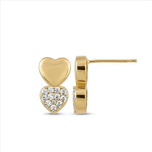 Brinco de Coração Duplo Liso e Cravejado