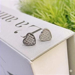 Brinco de Coraçao Pave Cravejado Cristal