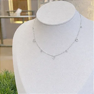 Choker Corações Vazados e Zircônias Soldados