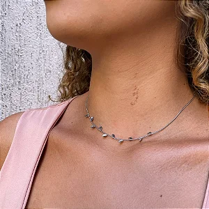 Colar Choker Rabo de Rato e Folhas Lisas