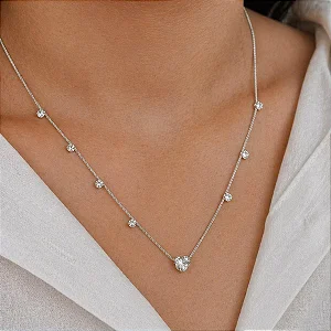 Colar Pontos de Luz e Pingente de Coração na Zircônia Cristal