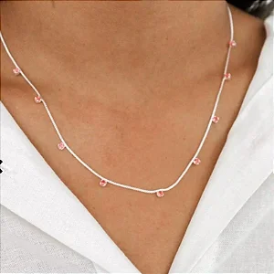 Colar Zircônias Ponto de Luz Rosa