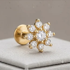 Piercing Florzinha 8 Pontas e Zircônia Central com Base Reta