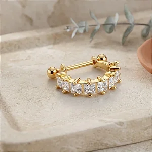 Piercing Meia Argola 2 em 1 Cravejado com Zirconias Quadradas