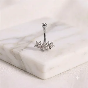 Piercing Umbigo 3 Flores Cravejadas