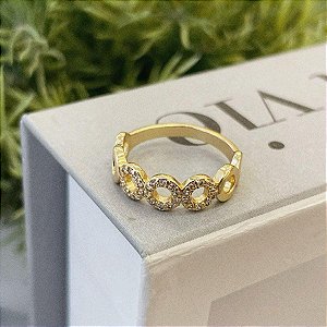 Anel de Falange com Círculos Lisos e Cravejados Frontal Folheado a ouro 18K
