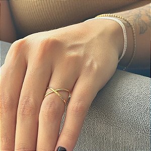 Anel Aro Cruzado X Folheado a Ouro 18k