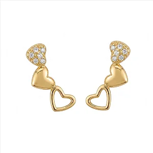 Brinco Earcuff Coração Vazado, Liso e Cravejado