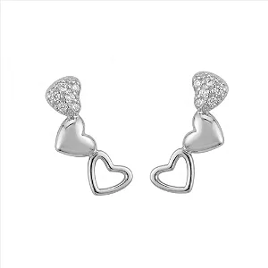 Brinco Earcuff Coração Vazado, Liso e Cravejado