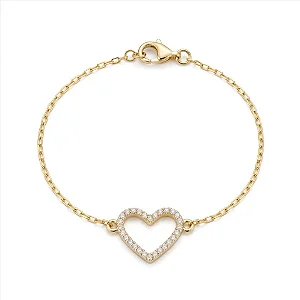 Pulseira Coração Vazado Cravejado Dois Elos
