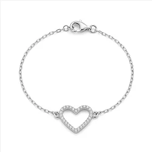 Pulseira Coração Vazado Cravejado Dois Elos