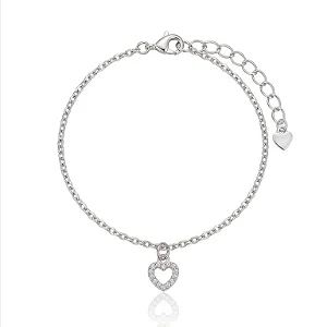 Pulseira Correntinha Pingente Coração Vazado Cravejado