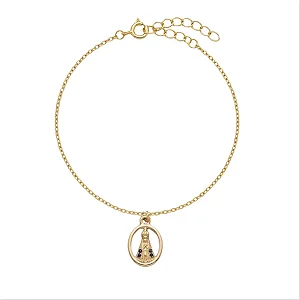 Pulseira Correntinha Pingente Nossa Senhora Oval Zirconia Azul